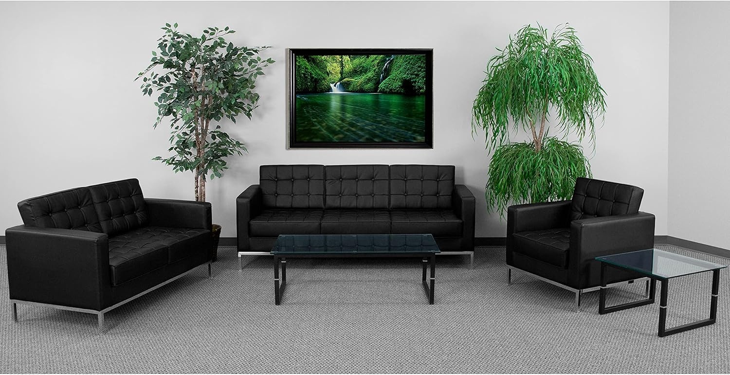 image:imageFlash Furniture HERCULES Lacey Series Reception Set in Black LeatherSoft