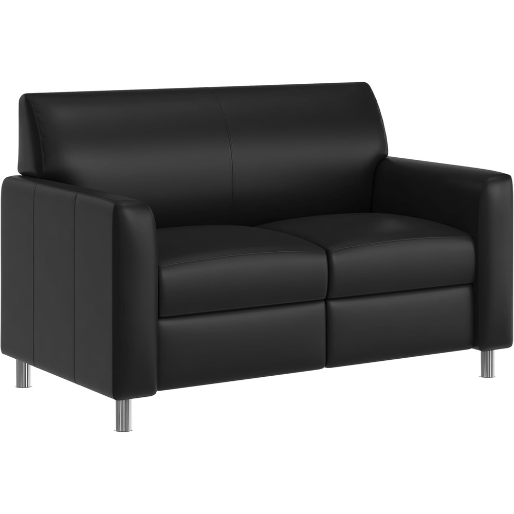 image:imageFlash Furniture Agent Reception Loveseat with Right Side Charging Station Dual AC and USB Ports Plus USBC Port Lobby Sofa with Hardwood Frame Chrome Legs Black LeatherSoftBlackChrome Legs