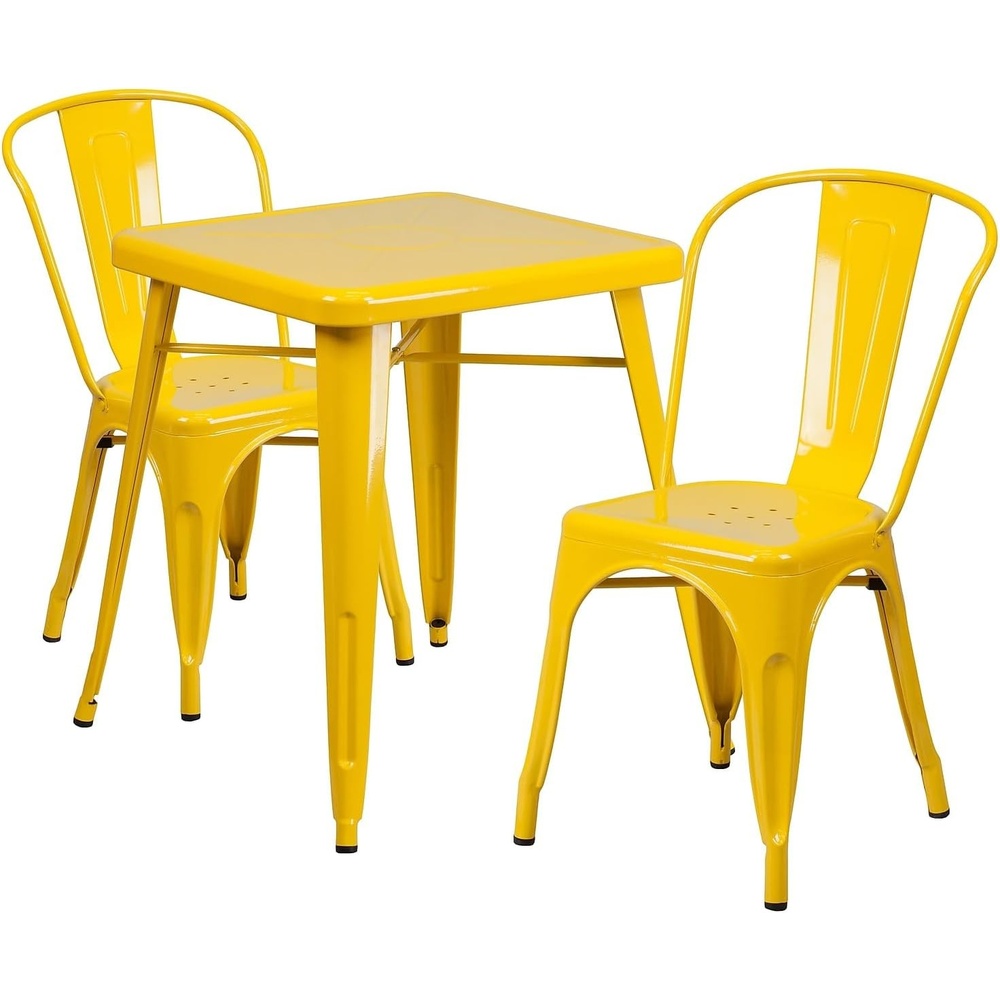 image:imageFlash Furniture Commercial Grade 2375 Square Yellow Metal IndoorOutdoor Table Set with 2 Stack Chairs