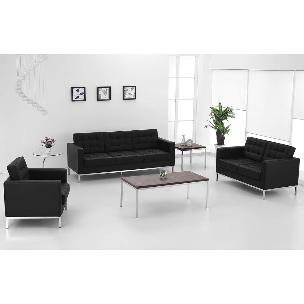 image:imageFlash Furniture HERCULES Lacey Series Contemporary Black LeatherSoft Loveseat with Stainless Steel FrameBlack