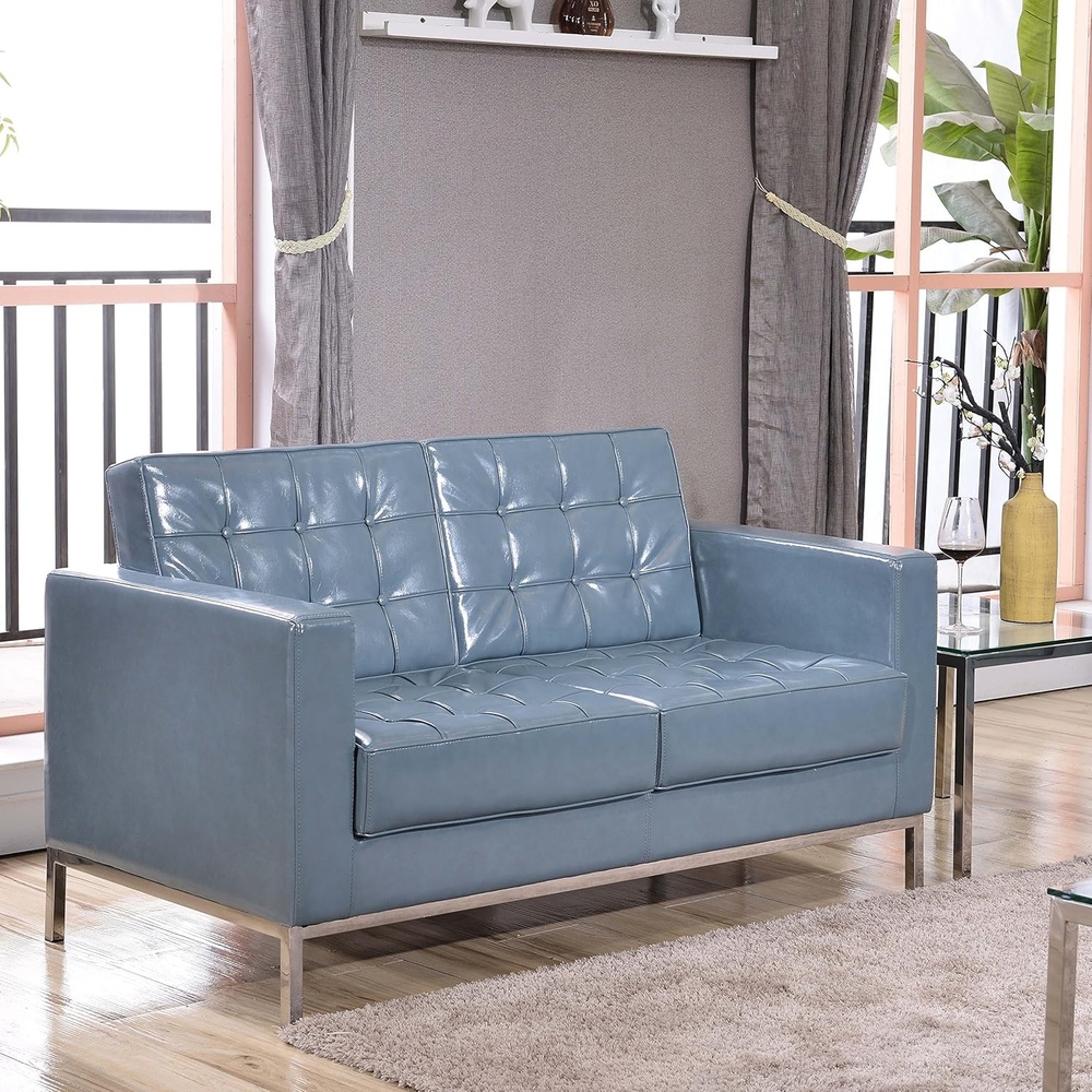 image:imageFlash Furniture HERCULES Lacey Series Contemporary Black LeatherSoft Loveseat with Stainless Steel FrameGrey