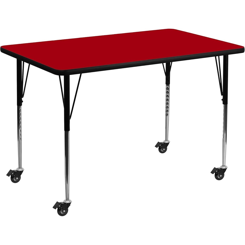 image:imageFlash Furniture Wren Mobile 36W x 72L Rectangular Grey Thermal Laminate Activity Table Standard Height Adjustable LegsRed