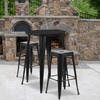 Flash Furniture Commercial Grade 30″ Round Silver Metal Indoor-Outdoor Bar Table Set with 2 Square Seat Backless Stools(Black)