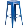 Flash Furniture Commercial Grade 30″ Round Silver Metal Indoor-Outdoor Bar Table Set with 2 Square Seat Backless Stools(Blue)