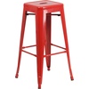 Flash Furniture Commercial Grade 30″ Round Silver Metal Indoor-Outdoor Bar Table Set with 2 Square Seat Backless Stools(Red)