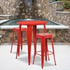 Flash Furniture Commercial Grade 30″ Round Silver Metal Indoor-Outdoor Bar Table Set with 2 Square Seat Backless Stools(Red)