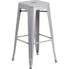 Flash Furniture Commercial Grade 30″ Round Silver Metal Indoor-Outdoor Bar Table Set with 2 Square Seat Backless Stools(Silver)