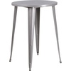 Flash Furniture Commercial Grade 30″ Round Silver Metal Indoor-Outdoor Bar Table Set with 2 Square Seat Backless Stools(Silver)