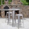 Flash Furniture Commercial Grade 30″ Round Silver Metal Indoor-Outdoor Bar Table Set with 2 Square Seat Backless Stools(Silver)