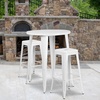 Flash Furniture Commercial Grade 30″ Round Silver Metal Indoor-Outdoor Bar Table Set with 2 Square Seat Backless Stools(White)