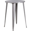 Flash Furniture Commercial Grade 30″ Round White Metal Indoor-Outdoor Bar Table Set with 2 Vertical Slat Back Stools(Silver)