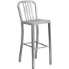 Flash Furniture Commercial Grade 30″ Round White Metal Indoor-Outdoor Bar Table Set with 2 Vertical Slat Back Stools(Silver)