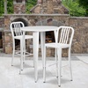 Flash Furniture Commercial Grade 30″ Round White Metal Indoor-Outdoor Bar Table Set with 2 Vertical Slat Back Stools(White)