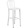 Flash Furniture Commercial Grade 30″ Round White Metal Indoor-Outdoor Bar Table Set with 2 Vertical Slat Back Stools(White)
