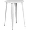 Flash Furniture Commercial Grade 30″ Round White Metal Indoor-Outdoor Bar Table Set with 2 Vertical Slat Back Stools(White)