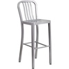Flash Furniture Earl Commercial Grade 24″ Round Silver Metal Indoor-Outdoor Bar Table Set with 2 Vertical Slat Back Stools(Silver)
