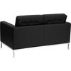 Flash Furniture HERCULES Lacey Series Contemporary Black LeatherSoft Loveseat with Stainless Steel Frame(Black)