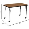 Flash Furniture Wren Mobile 36”W x 72”L Rectangular Grey Thermal Laminate Activity Table – Standard Height Adjustable Legs(Oak)