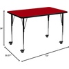 Flash Furniture Wren Mobile 36”W x 72”L Rectangular Grey Thermal Laminate Activity Table – Standard Height Adjustable Legs(Red)