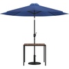 Flash Furniture 3 Piece Outdoor Patio Table Set – Natural Faux Teak Dining Table – 35″ Square Synthetic Teak Patio Table with Umbrella Hole – Tan Umbrella with Base(Navy)