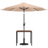 Flash Furniture 3 Piece Outdoor Patio Table Set – Natural Faux Teak Dining Table – 35″ Square Synthetic Teak Patio Table with Umbrella Hole – Tan Umbrella with Base(Tan)