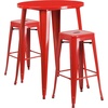 Flash Furniture Commercial Grade 30″ Round Silver Metal Indoor-Outdoor Bar Table Set with 2 Square Seat Backless Stools(Red)
