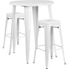 Flash Furniture Commercial Grade 30″ Round Silver Metal Indoor-Outdoor Bar Table Set with 2 Square Seat Backless Stools(White)
