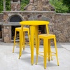 Flash Furniture Commercial Grade 30″ Round Silver Metal Indoor-Outdoor Bar Table Set with 2 Square Seat Backless Stools(Yellow)