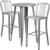 Flash Furniture Earl Commercial Grade 24″ Round Silver Metal Indoor-Outdoor Bar Table Set with 2 Vertical Slat Back Stools(Silver)