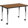 Flash Furniture Wren Mobile 36”W x 72”L Rectangular Grey Thermal Laminate Activity Table – Standard Height Adjustable Legs(Oak)