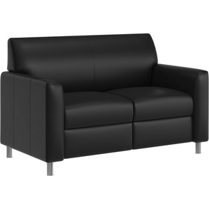 Flash Furniture Agent Reception Loveseat with Right Side Charging Station, Dual AC and USB Ports Plus USB-C Port, Lobby Sofa with Hardwood Frame, Chrome Legs, Black LeatherSoft(Black/Chrome Legs)