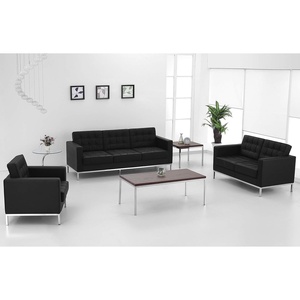 Flash Furniture HERCULES Lacey Series Contemporary Black LeatherSoft Loveseat with Stainless Steel Frame(Black)