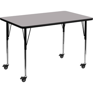 Flash Furniture Wren Mobile 36”W x 72”L Rectangular Grey Thermal Laminate Activity Table – Standard Height Adjustable Legs(Grey)