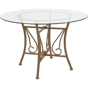 Flash Furniture Princeton Round Glass Dining Table With Metal Frame 45” Matte Gold