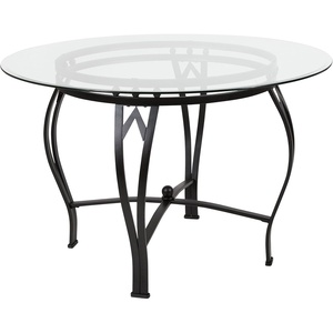 Flash Furniture Syracuse Round Glass Dining Table With Metal Frame 45” Black
