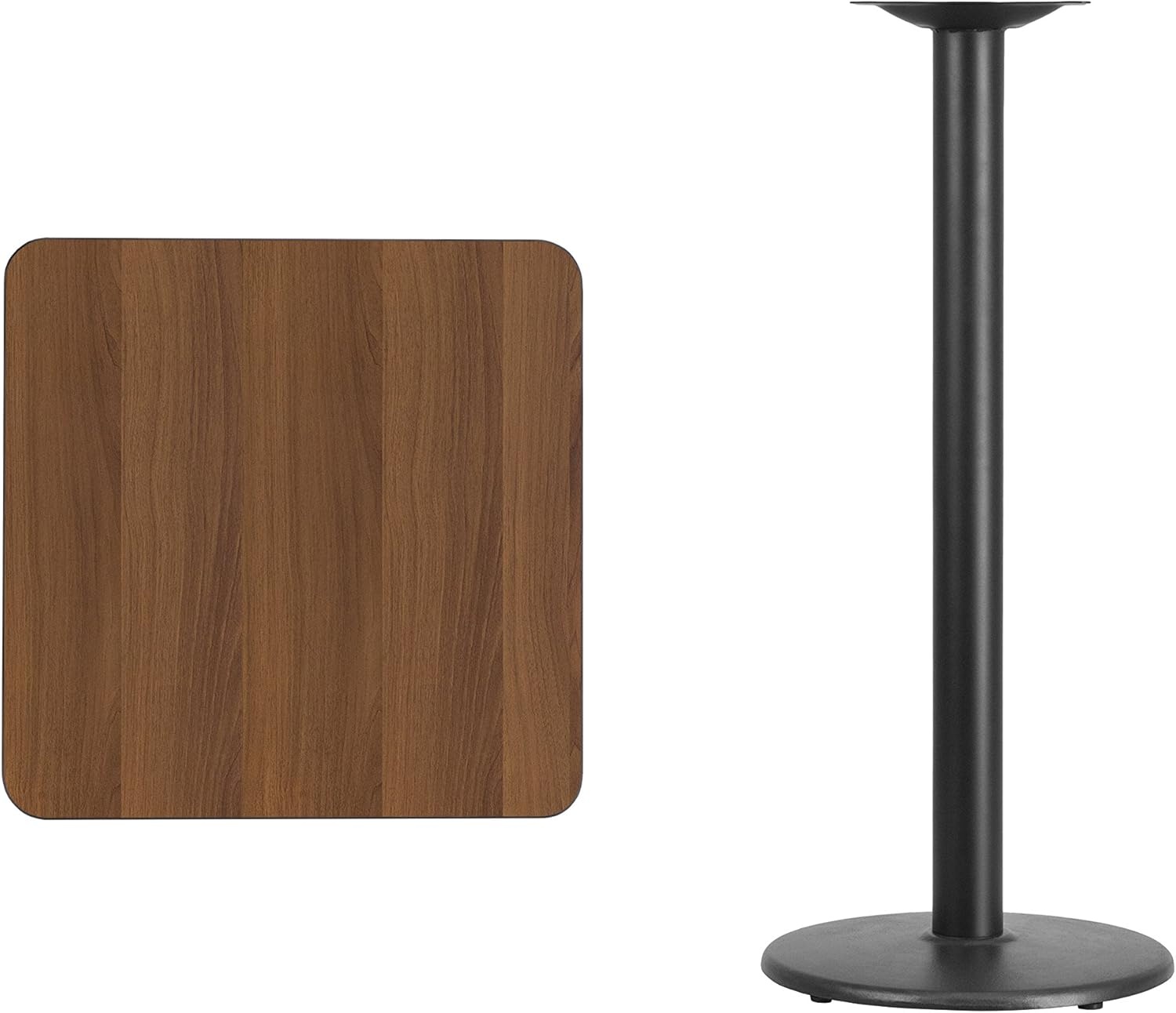 image:imageFlash Furniture 24 Square Walnut Laminate Table Top with 18 Round Bar Height Table BaseWalnut