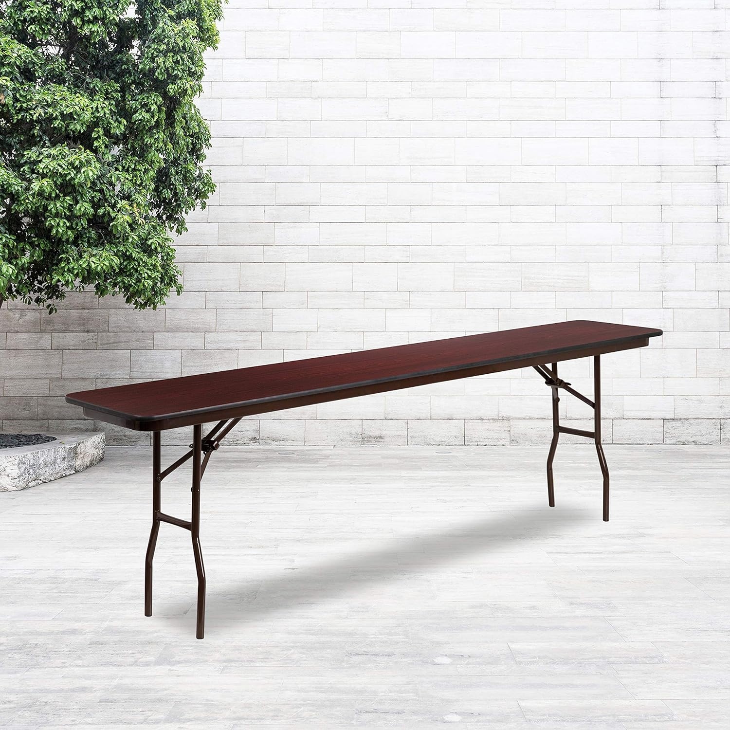 image:imageFlash Furniture Frankie 8 Mahogany Melamine Laminate Folding Training and Event Table Wooden Rectangular Folding Training Table Brown