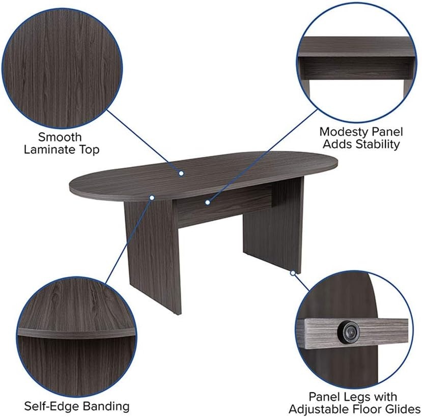 image:imageFlash Furniture Jones 6 Foot 72 inch Oval Conference Table in CherryRustic Gray