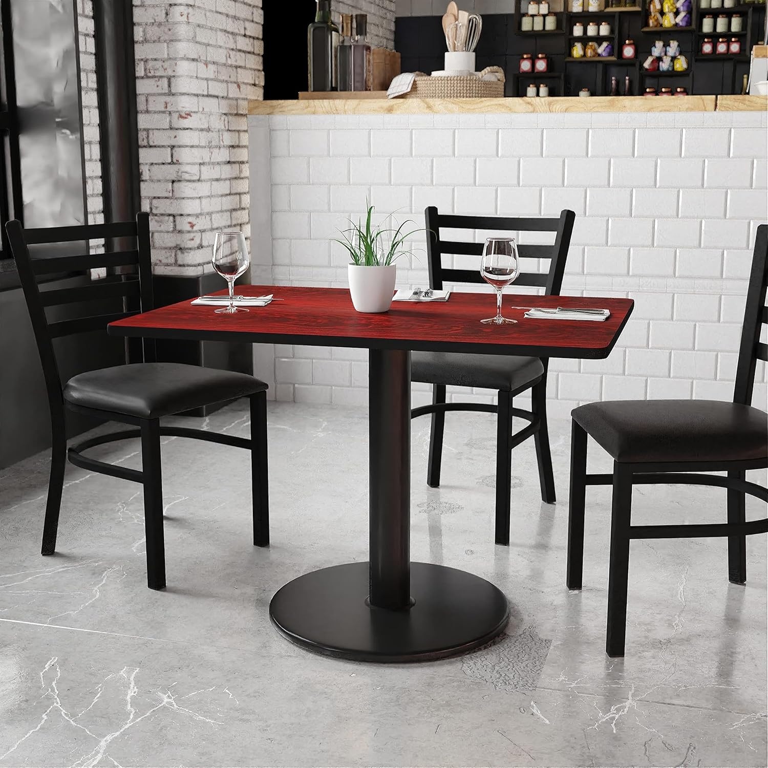 image:imageFlash Furniture 30 x 42 Rectangular Black Laminate Table Top with 24 Round Table Height BaseMahogany