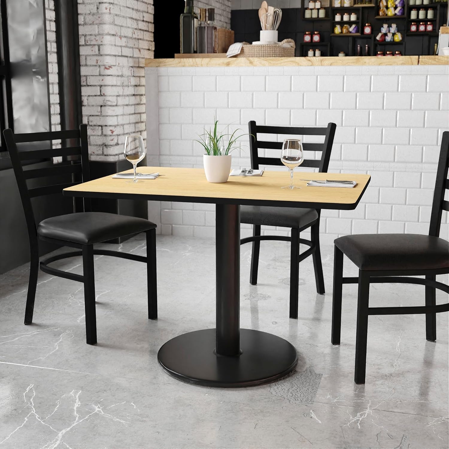 image:imageFlash Furniture 30 x 42 Rectangular Black Laminate Table Top with 24 Round Table Height BaseNatural