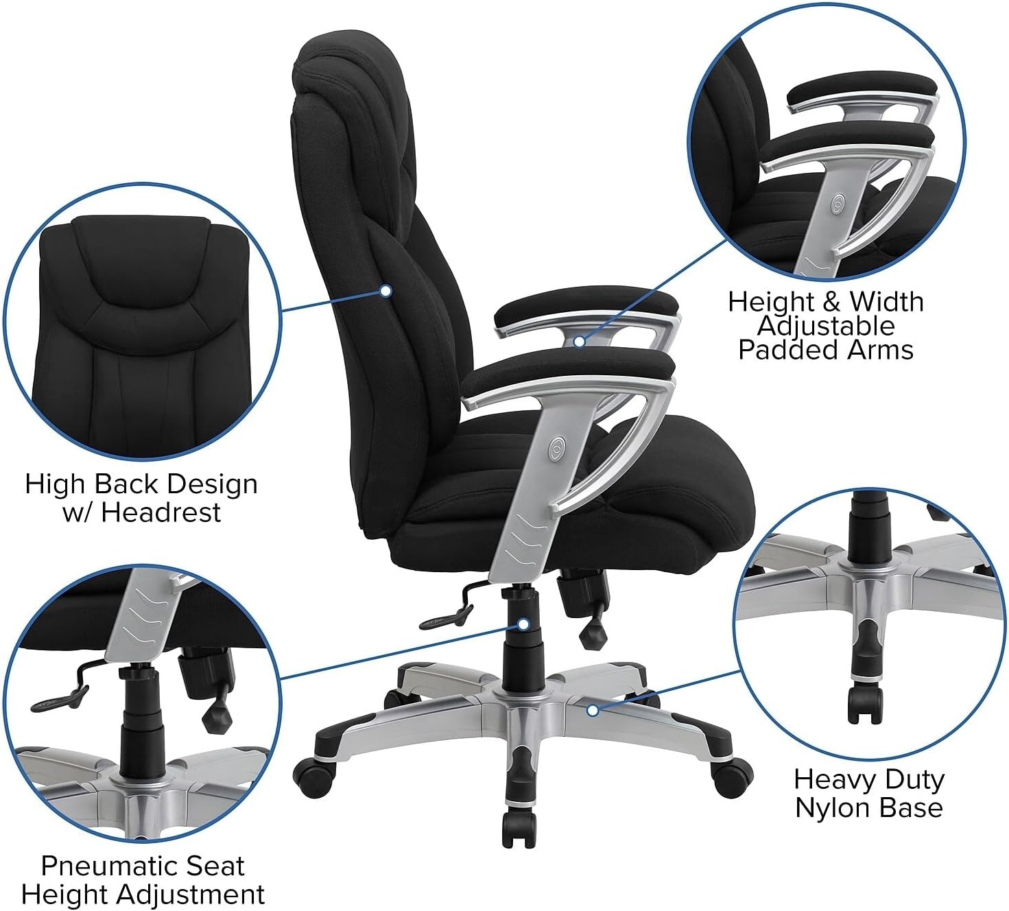 image:imageFlash Furniture HERCULES Series Big amp Tall 400 lb Rated Black LeatherSoft Executive Ergonomic Office Chair with Silver Adjustable ArmsBlack Fabric
