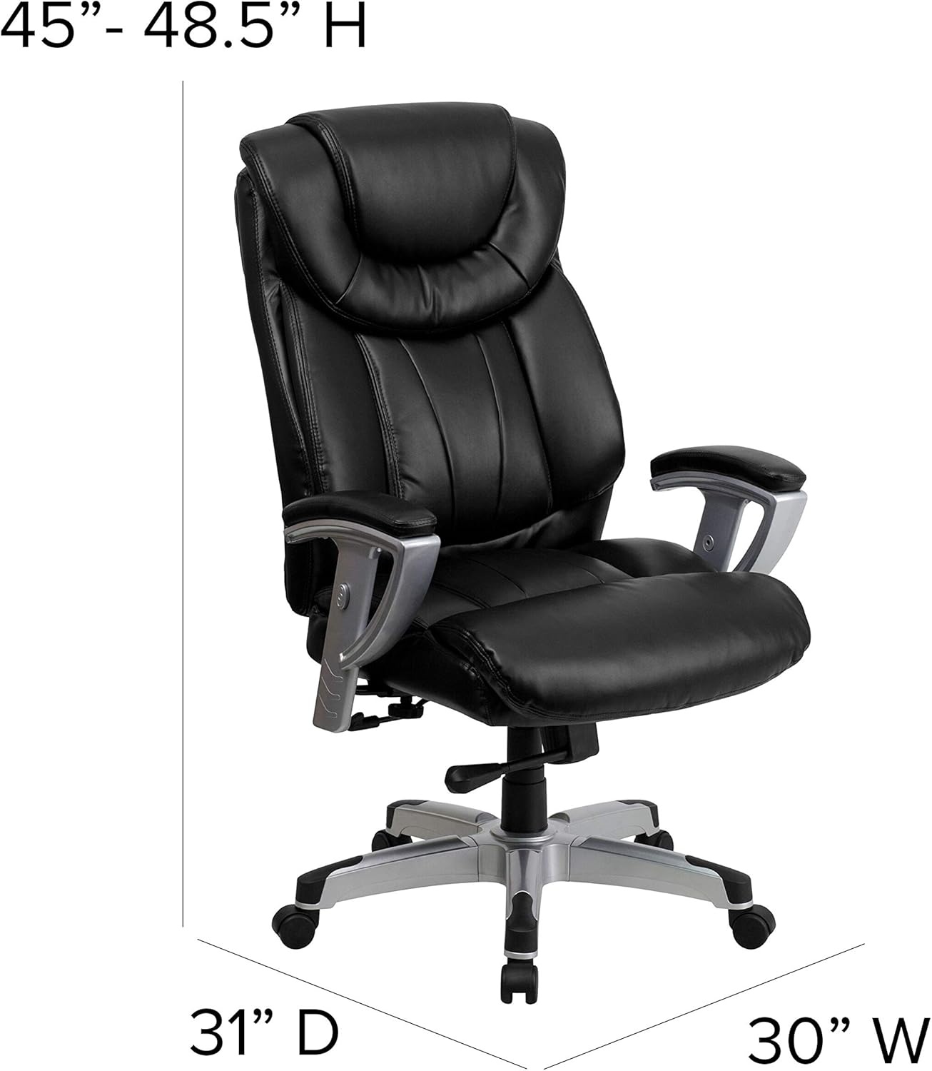 image:imageFlash Furniture HERCULES Series Big amp Tall 400 lb Rated Black LeatherSoft Executive Ergonomic Office Chair with Silver Adjustable ArmsBlack Leathersoft