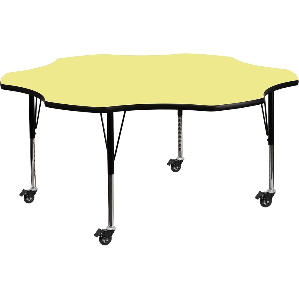 image:imageFlash Furniture Wren Mobile 60 Flower Grey Thermal Laminate Activity Table Height Adjustable Short LegsYellow