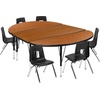 Flash Furniture 76″ Oval Wave Collaborative Laminate Activity Table Set with 14″ Student Stack Chairs, Grey/Black(Oak)