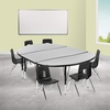 Flash Furniture 76″ Oval Wave Collaborative Laminate Activity Table Set with 14″ Student Stack Chairs, Grey/Black(Grey)