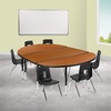 Flash Furniture 76″ Oval Wave Collaborative Laminate Activity Table Set with 14″ Student Stack Chairs, Grey/Black(Oak)