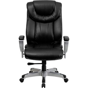 Flash Furniture HERCULES Series Big & Tall 400 lb. Rated Black LeatherSoft Executive Ergonomic Office Chair with Silver Adjustable Arms(Black Leathersoft)