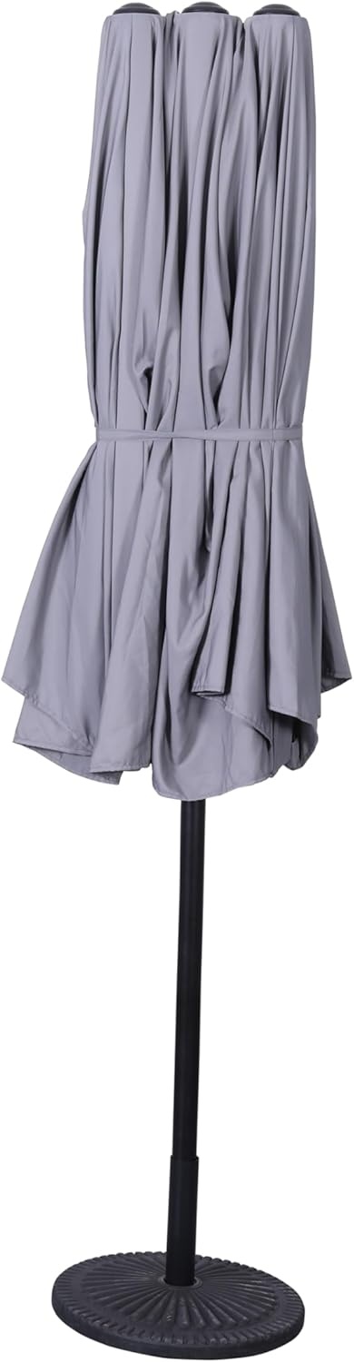 image:imageFlash Furniture Elizabeth Triple Head Patio Umbrella Commercial Grade Umbrella with Easy Lift Crank Function Water and Weather Resistant 15 FT TanGray