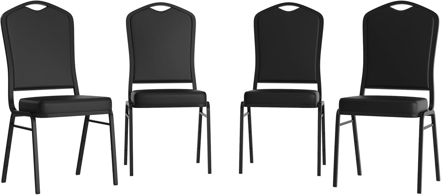 image:imageFlash Furniture HERCULES Series Crown Back Stacking Banquet Chair in Gray Fabric Silver Vein FrameBlack VinylBlack Frame
