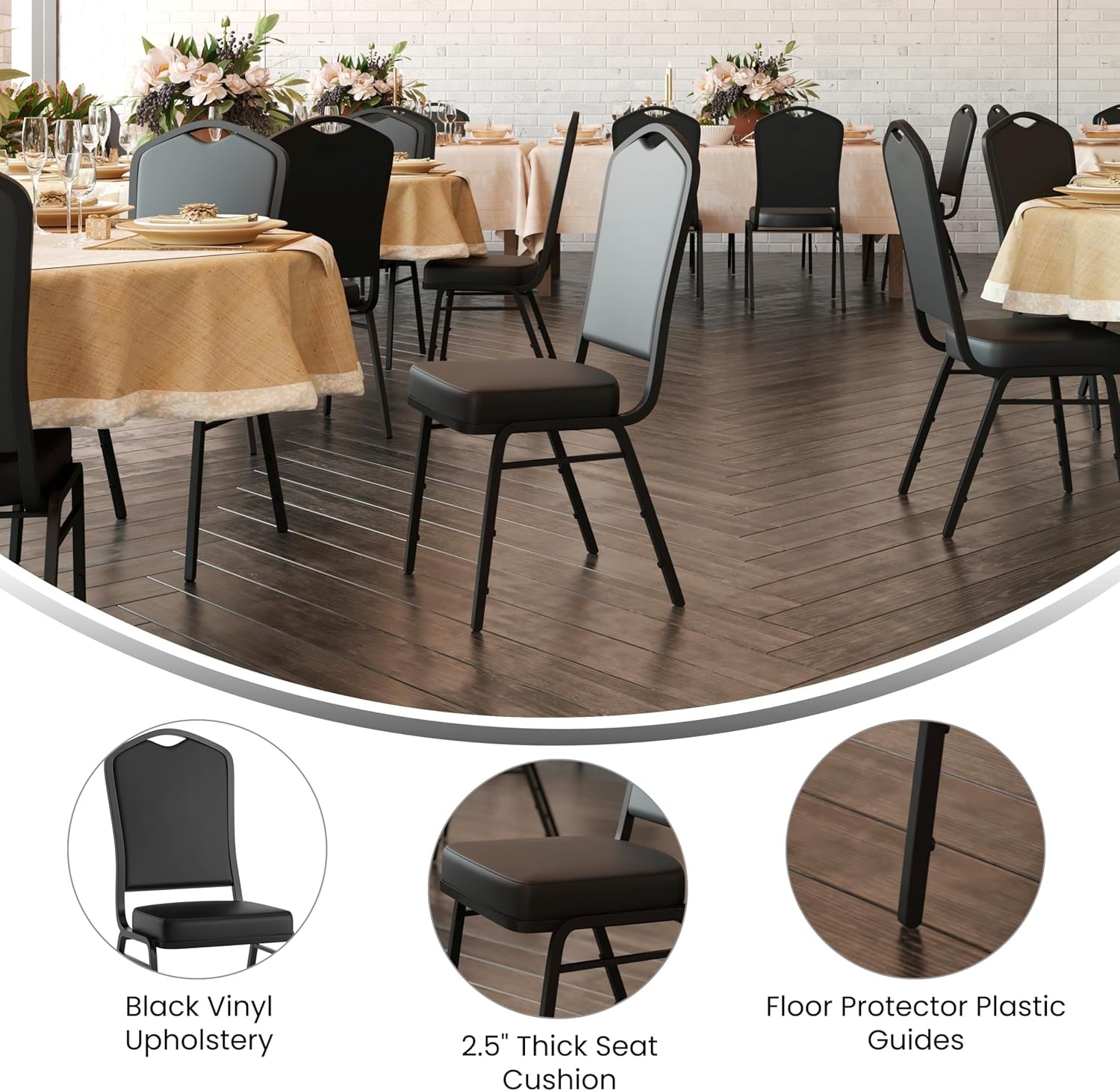 image:imageFlash Furniture HERCULES Series Crown Back Stacking Banquet Chair in Gray Fabric Silver Vein FrameBlack VinylBlack Frame